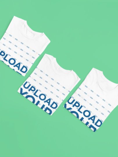 Bella Canvas Mockup Featuring Three Folded T-Shirts Lying on a Colorful Background
