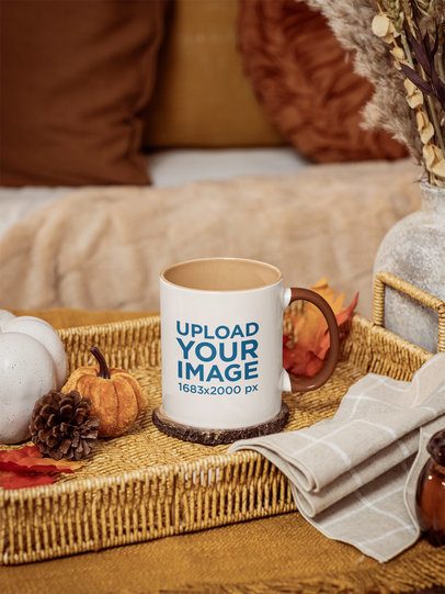 Fall-Themed Mockup Featuring a Coffee Mug Placed on a Cozy Living Room