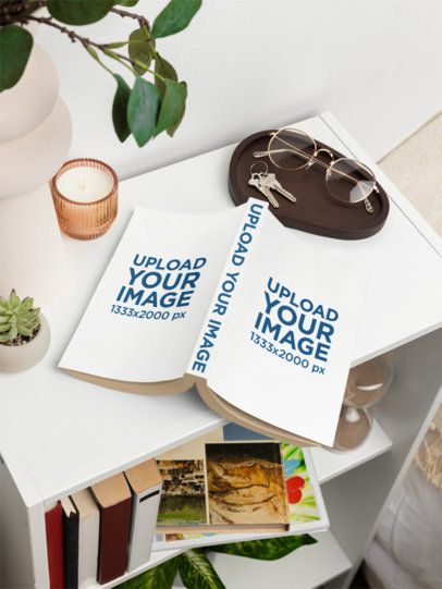 Paperback Book Mockup Featuring a Nice Nightstand With Stuff
