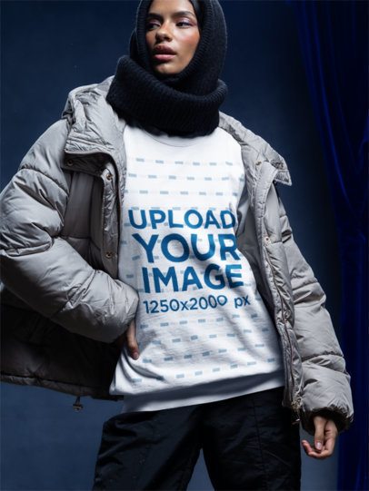 Comfort Colors 1566 Mockup Featuring a Woman in a Sweatshirt Posing With Winter Clothes m59217