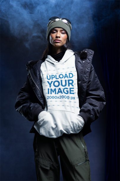 Comfort Colors 1567 Mockup of a Woman Wearing a Hoodie in a Winter Set m59245