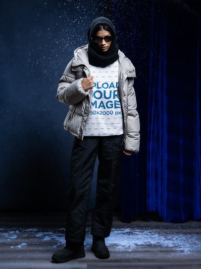 Winter Mockup of a Woman Wearing a Comfort Colors 1566 Sweatshirt and Dark Glasses m59215