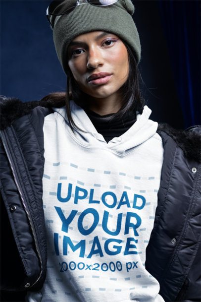 Comfort Colors 1567 Hoodie Mockup of a Serious Woman in a Ski Outfit m59243