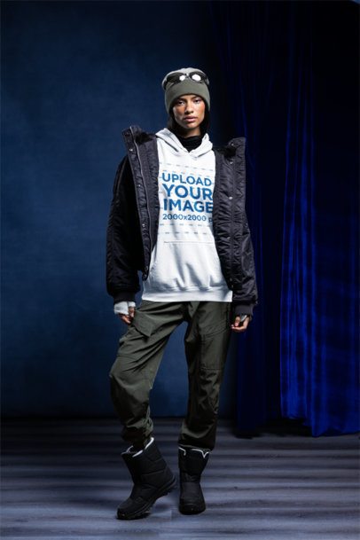 Comfort Colors 1567 Mockup Featuring a Woman Wearing a Hoodie and Ski Clothes m59241