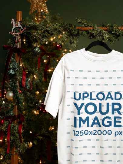 Oversized T-Shirt Mockup Featuring a Warm and Cozy Christmas Setting m59319