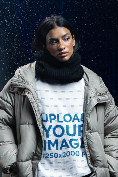 Mockup of a Woman Wearing a Comfort Colors 1566 Sweatshirt in a Winter Setting m59221