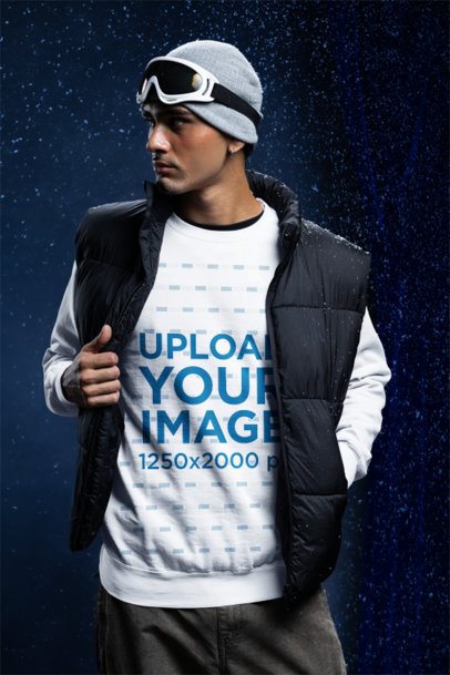 Comfort Colors 1566 Mockup of a Man in a Sweatshirt and a Winter Outfit