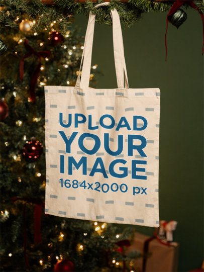 Tote Bag Mockup Featuring a Festive Christmas-Inspired Setting m59331
