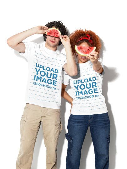 Comfort Colors 1717 T-Shirt Mockup of a Man and a Woman Hiding Their Faces With Watermelons  m58997