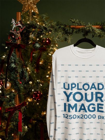 Christmas Mockup of a Comfort Colors 6014 Long-Sleeve Tee Placed on a Hanger m59315