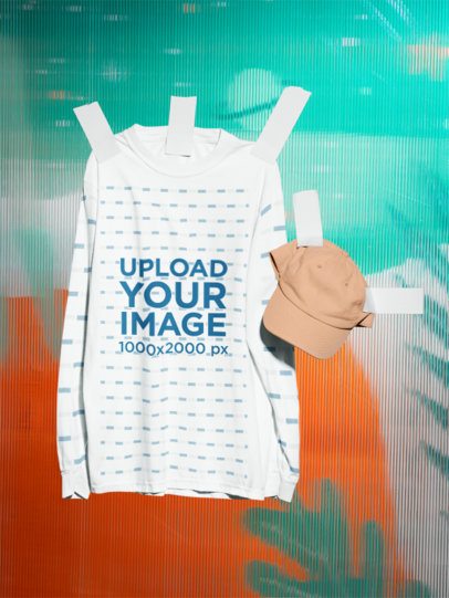 Comfort Colors 6014 Garment-Dyed Long Sleeve T-Shirt Mockup on a Colorful Background m59081