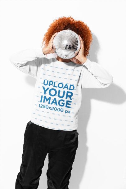 Comfort Colors 1566 Garment-Dyed Sweatshirt Mockup of a Woman Covering Her Face With a Disco Ball m59009