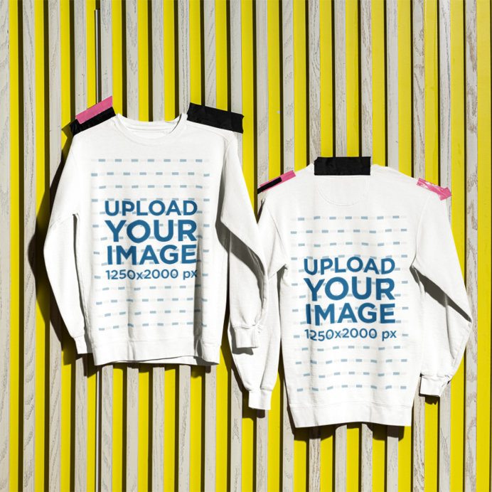 Comfort Colors 1566 Mockup of Two Sweatshirts Pinned on a Wall