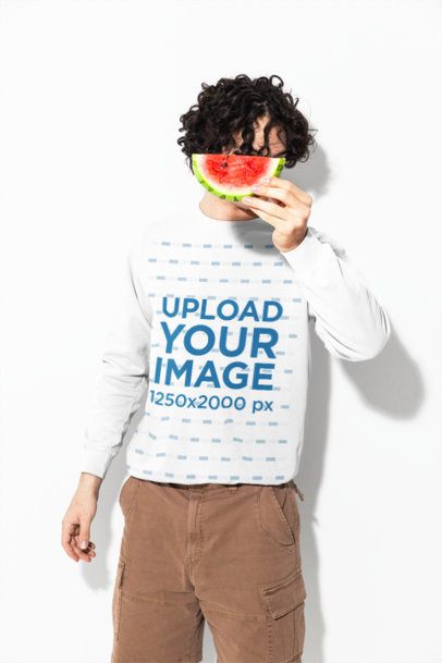 Comfort Colors 1566 Garment-Dyed Sweatshirt Mockup of a Man With a Watermelon Slice m59013