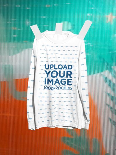 Mockup of a Comfort Colors 6014 Long-Sleeve Tee Pinned on a Plastic Surface m59080