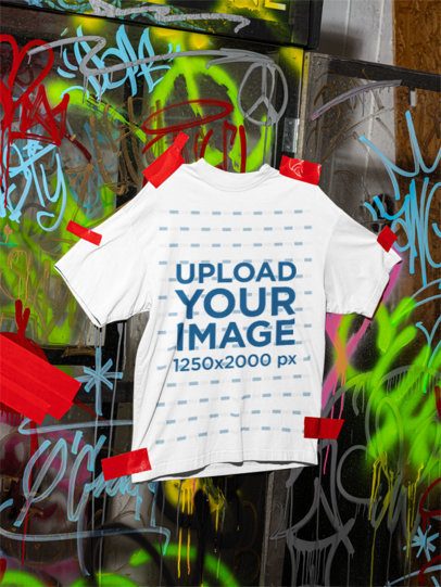 Mockup Featuring an Oversized Tee Taped on a Graffiti Wall m59094