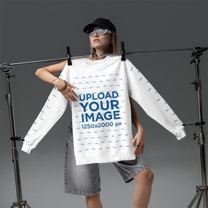 Ghostwear Mockup of a Woman With Sunglasses Posing With a Comfort Colors 1566 Sweatshirt