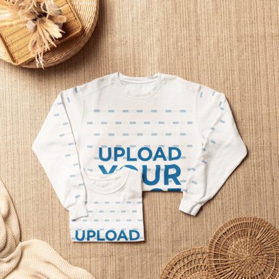 Comfort Colors 1566 Sweatshirt and 1717 T-Shirt Mockup Featuring a Boho Flat Lay m59593