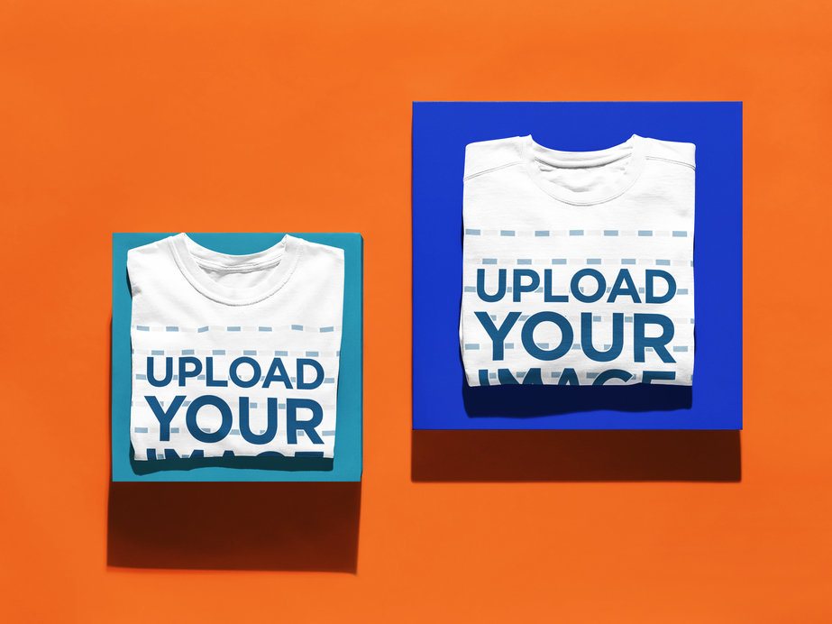 Comfort Colors 1717 T-Shirt and 1566 Sweatshirt Mockup in a Colorful Top View Setting