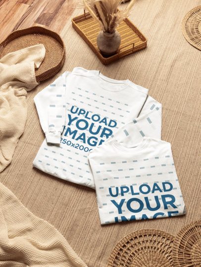 Mockup of Two Comfort Colors 1566 Garment-Dyed Sweatshirts in a Boho Flat Lay m59600