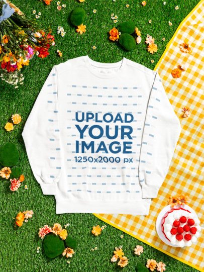 Comfort Colors 1566 Garment-Dyed Sweatshirt Mockup Featuring an Easter Flat Lay with Colorful Flowers m59853