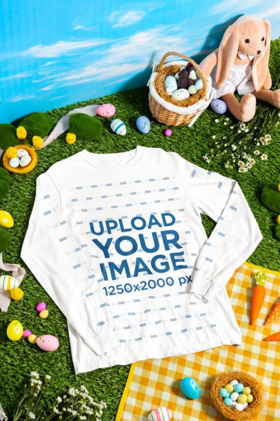 Mockup of a Comfort Colors 6014 Long Sleeve T-Shirt in a Cute Easter Flat Lay m59837