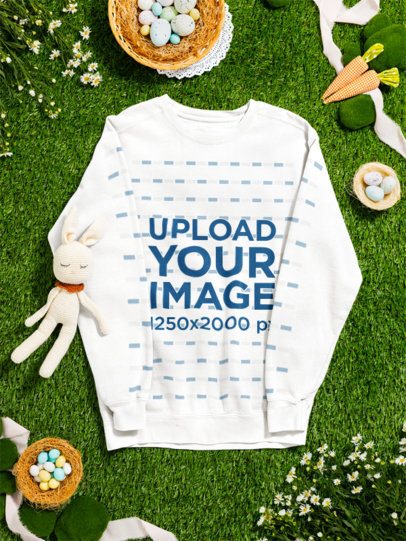 Mockup of a Comfort Colors 1566 Garment-Dyed Sweatshirt in an Easter Flat Lay Setting m59835