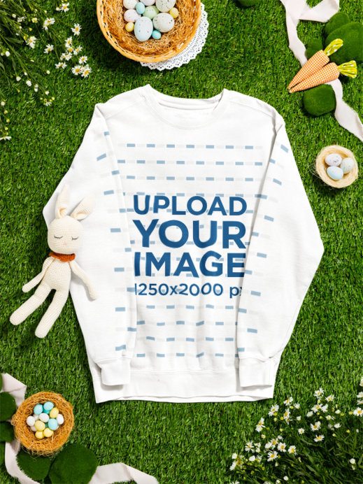 Mockup of a Comfort Colors 1566 Garment-Dyed Sweatshirt in an Easter Flat Lay Setting
