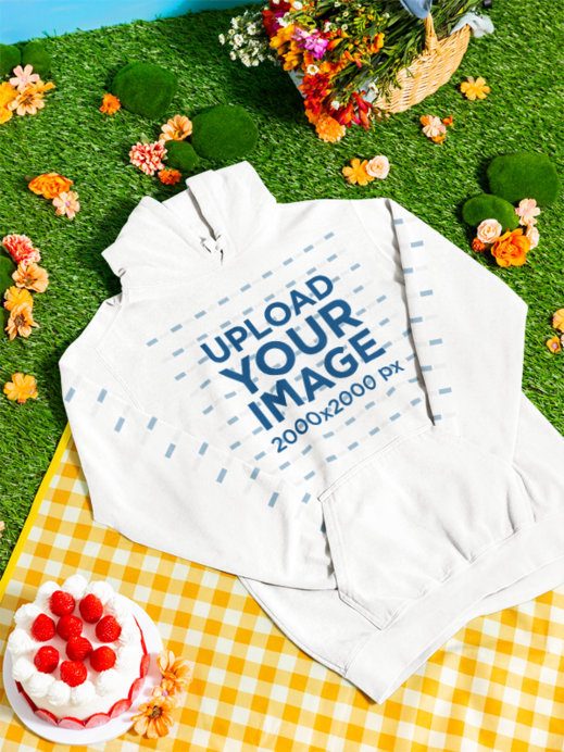 Hoodie Mockup with a Comfort Colors 1567 Pullover in a Spring Picnic Setting