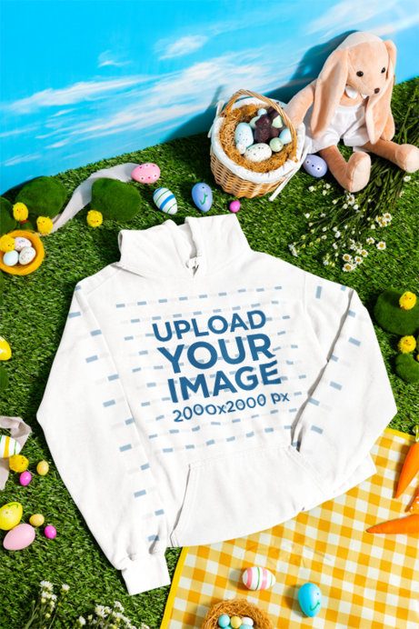 Spring Easter Flat Lay Mockup Featuring A Comfort Colors 1567 Dyed Hoodie On Grass
