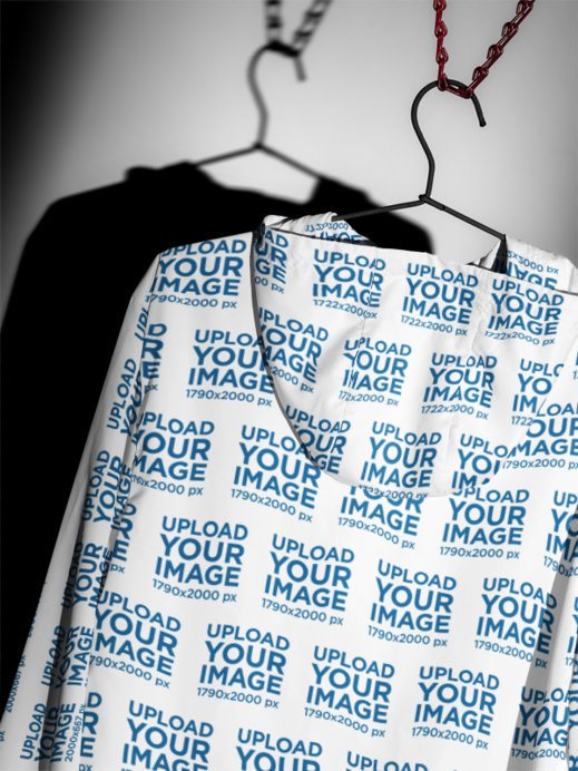 Industrial Apparel Mockup featuring a Hooded Windbreaker with Customizable All Over Print Patterns