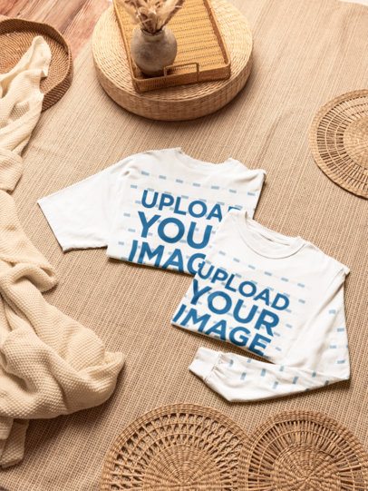T Shirt and Long Sleeve T Shirt Mockup featuring an Apparel Set Laid Flat in a Neutral Aesthetic Setting m59598