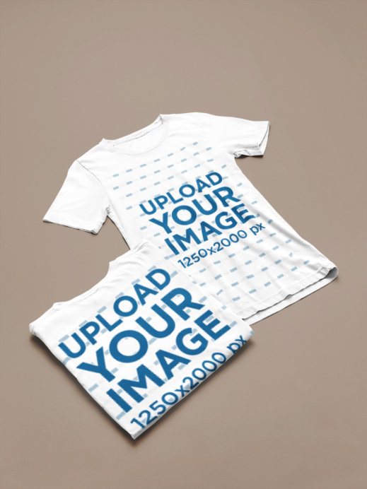 T-Shirt Stack Mockup with a Pair of Flat and Folded Shirts on an Editable Solid Color Backdrop