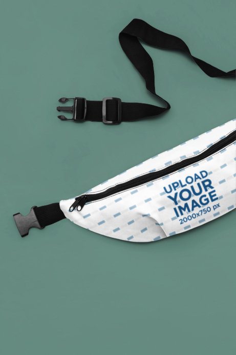 Fanny Pack Mockup of a Travel Bum Bag Laid Flat on a Customizable Background