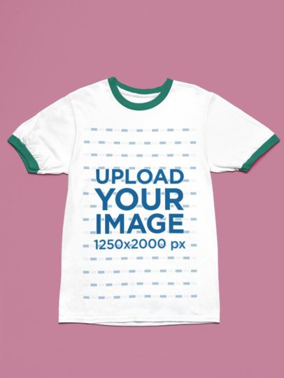 Ringer T-Shirt Mockup featuring Customizable Accent Collar and Cuffs over a Solid Surface