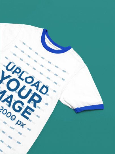 Apparel Design Mockup of a Short Sleeve Ringer T-Shirt with Customizable Ribbing over an Editable Solid Background m50322