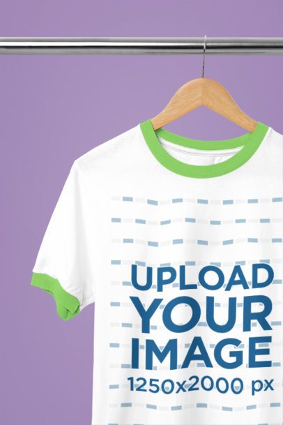 Retail Apparel Mockup of a Short Sleeve Ringer T-Shirt with Customizable Ribbing against an Editable Solid Background m50291