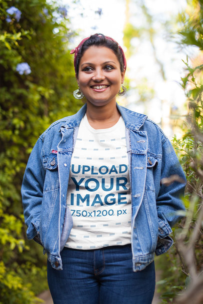 Mockup of a Happy Woman Wearing a T-Shirt