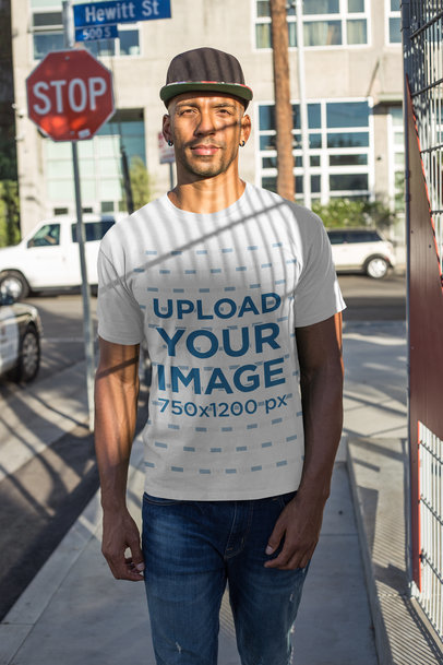 Front Shot Tshirt Mockup of a Man Walking on the Street