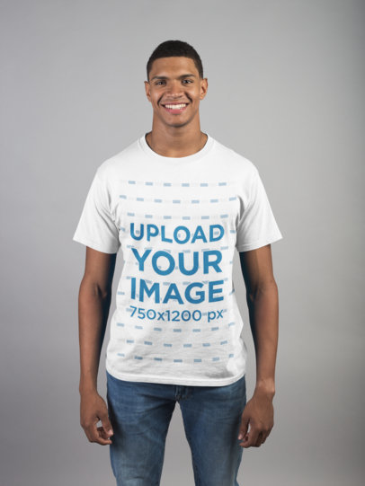 Mockup Featuring a Happy Man Wearing a Round Neck Tee