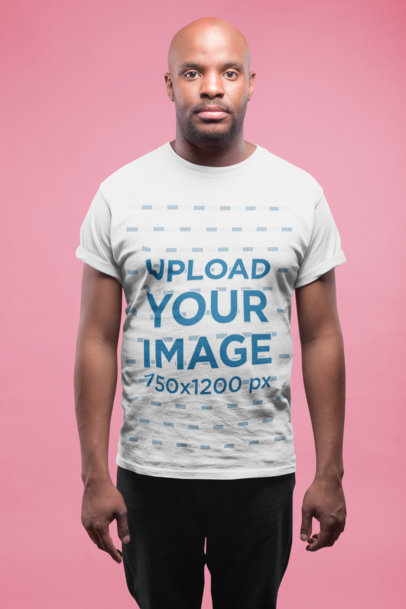 Mockup of a Bald Man Wearing a T-Shirt