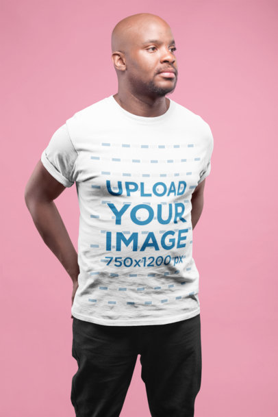Mockup of a Bald Man Wearing a Round Neck Tee
