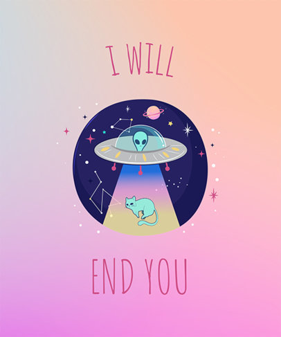 Galaxy T-Shirt Design Template with Cartoonish Animals in Space