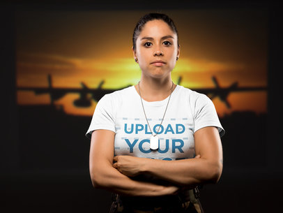T-Shirt Mockup of a Woman Soldier with Crossed Arms