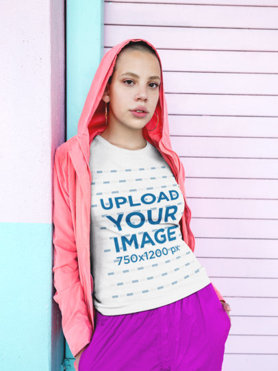 T-Shirt Mockup of a Woman with Short Hair in Pink 