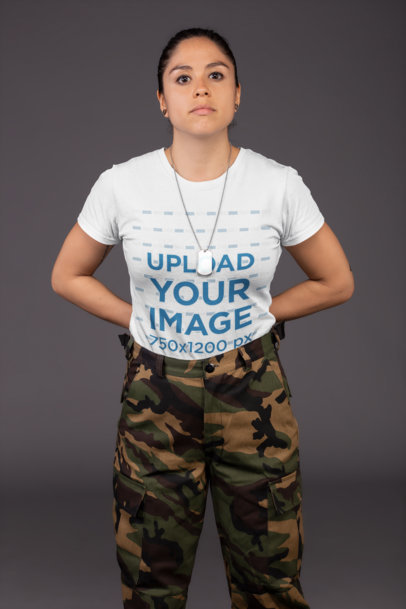 Front Shot T-Shirt Mockup of an Army Woman