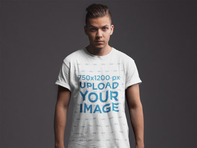 T-Shirt Mockup of a Young Man with a Trendy Haircut