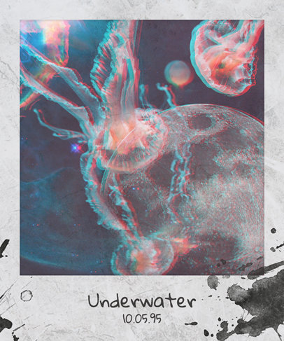 Retro-Styled Space T-Shirt Design Template with Sea Creatures