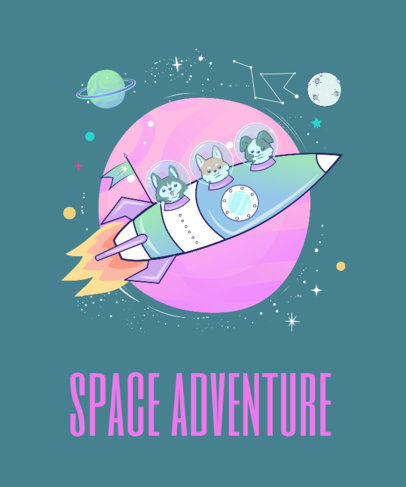 T-Shirt Design Template with Dogs in Space