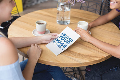 Flyer Mockup Featuring Two Friends at a Cafe